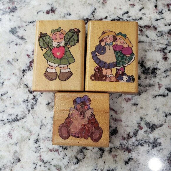 Comotion Rubber Stamps 809 JOY 807 My Pal 806 Ginger Bear FOLK ART DOLL HEART - Picture 1 of 6
